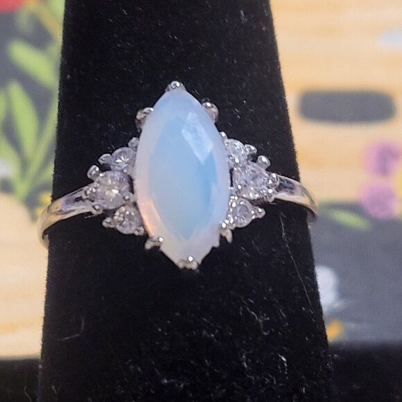 Fragrant Jewels Opal Moonstone & CZ Ring - Picture 1 of 6